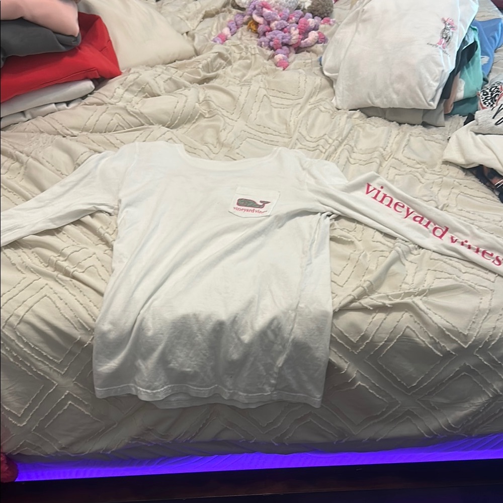 Vineyard Vines White Long Sleeve with Pink Logo